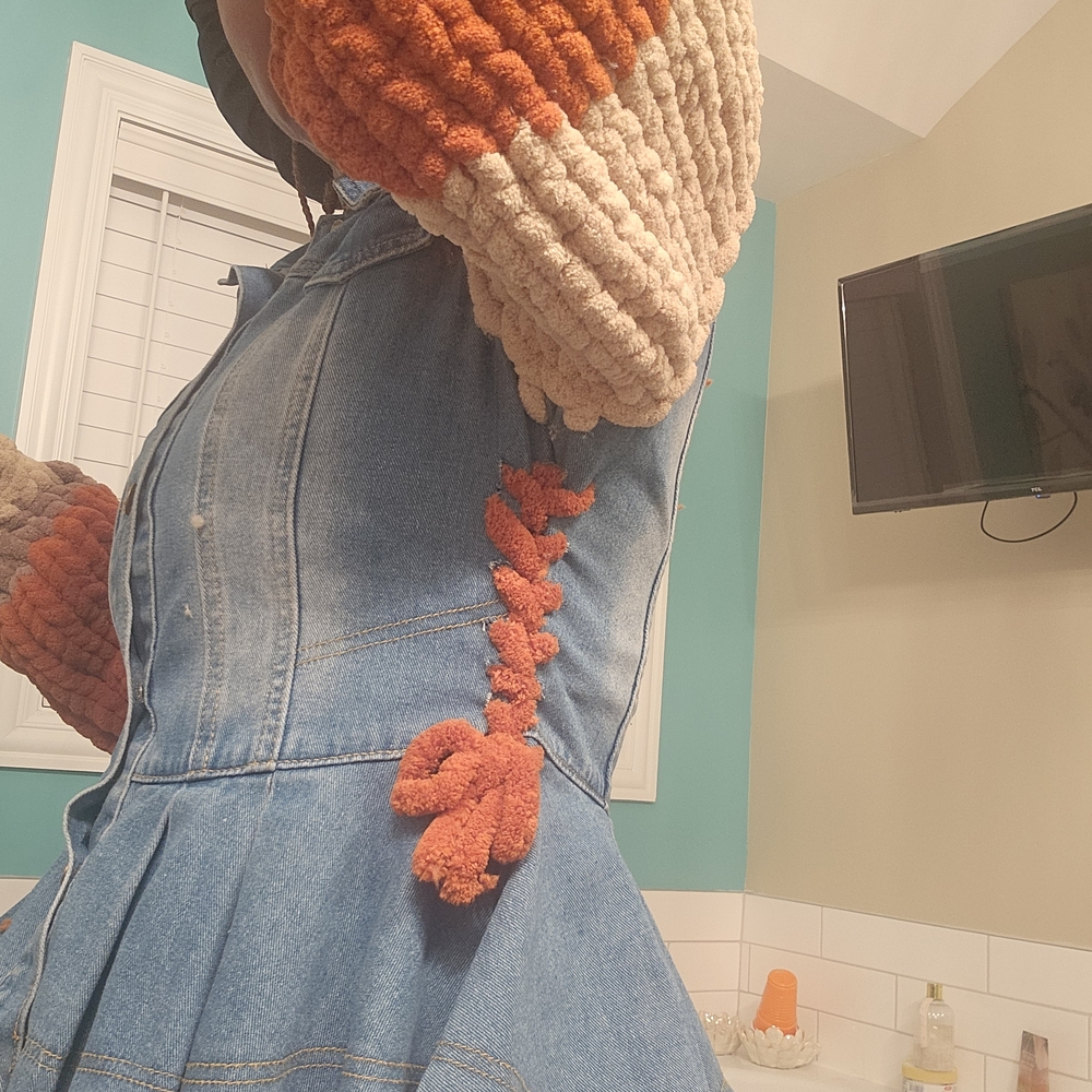 Denim Jacket with Multicolor Knit Sleeves - Picture 2 of 3